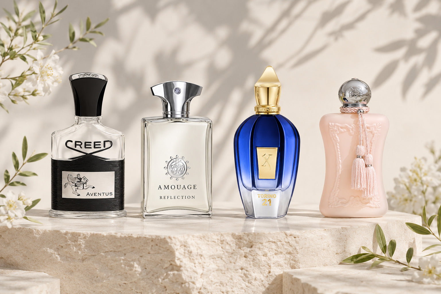 Creed Aventus, Amouage Reflection Man, Xerjoff Torino21 und Parfums de Marly Delina als Frühlingsdüfte