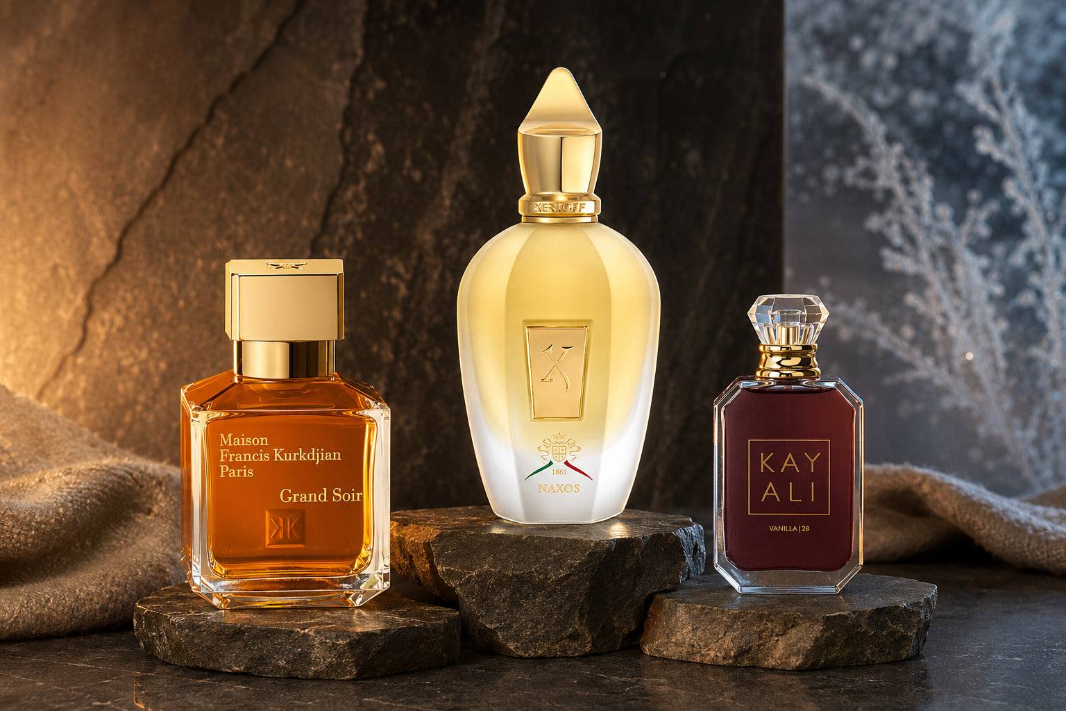 Xerjoff Naxos, Grand Soir und Kayali Vanilla 28 für das Ranking der besten Winterdüfte