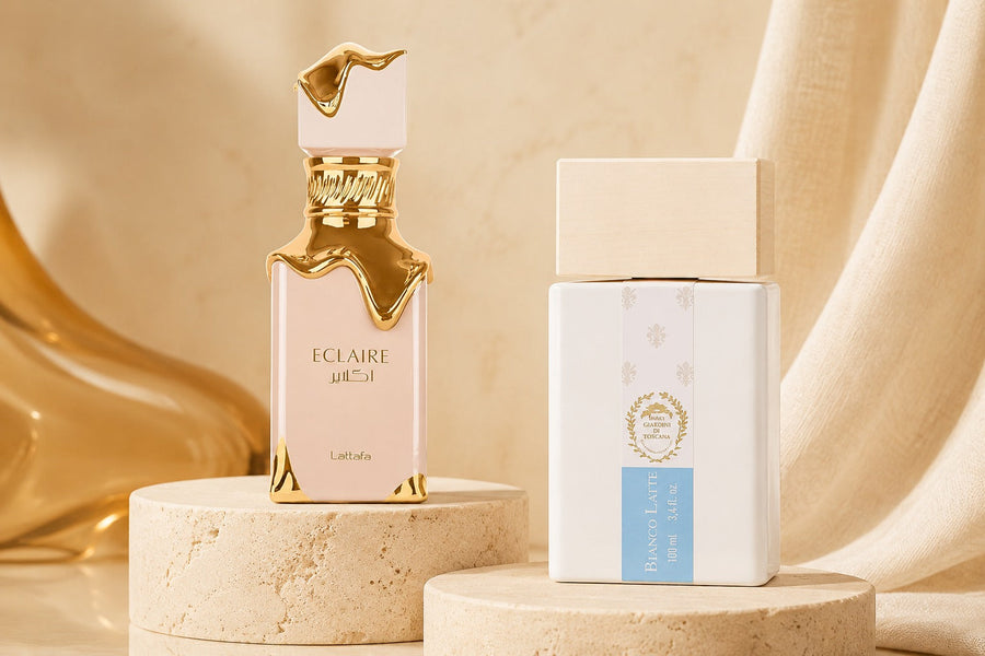 Lattafa Eclaire und Giardini di Toscana Bianco Latte im Original-vs.-Dupe-Vergleich